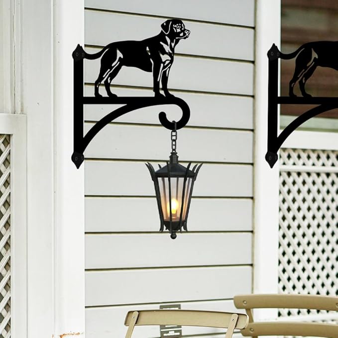 peacoblue Iron Plant Hangers Hooks for Outdoor Indoor Hanging Plants Flower Fern Pots Lantern Bird Feeder Wind Chimes, 12"x16" Weather Resistant Metal Wall Holder for Porch Garden Farmhouse(Labrador)