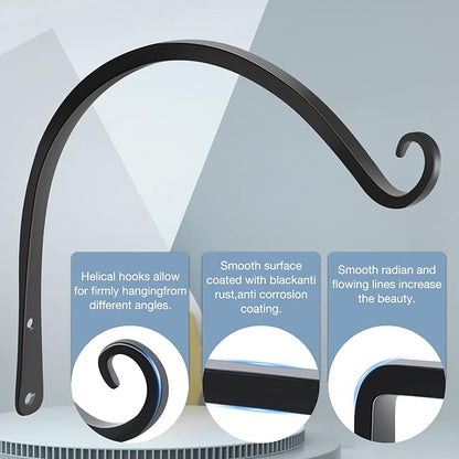 Gtongoko 2 Pack 14 Inch Plant Hangers Outdoor Metal, Plant Hooks for Wall Indoor, Outdoor Hooks for Hanging Bird Feeders, Plant Bracket, Lanterns, Wind Chinme, Black