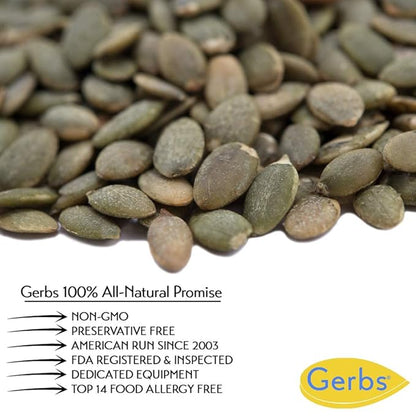 Gerbs Lightly Sea Salted Pumpkin Seed Kernels 14 oz. | Small Batch Roasted, No Artificial Additives, Resealable Bag | Crunchy & Savory | Top 14 Allergen-Free