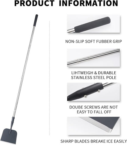 Flat Shovel with Adjustable Handle, 59 in Floor Scraper, Ice Scraper, Garden Cleaning Scraper, Ice Chopper, Snow Shovel, Multifunctional Weed Remover Tool for Walkway Driveway
