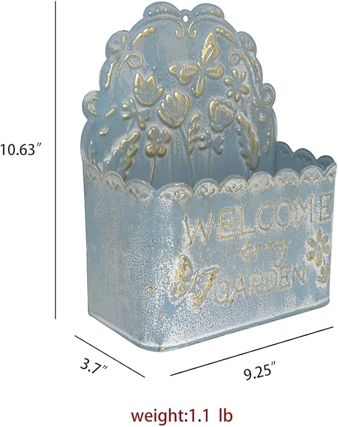 Decorative Hanging Wall Basket Shabby Chic Wall Planter for Indoor Planters Decor Blue Wall Planter Holder Metal Hanging Planter Wall Mounted Planter for Farmhouse Garden Wall Decor