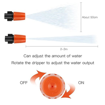 MSDADA 100pcs Micro Spray Adjustable Flow Irrigation Drippers, Garden Adjustable Sprinkler drip Irrigation Mister Heads with 3 Tee Irrigation Misting Drip Kit (Orange)