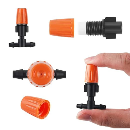 50pcs Adjustable Flow Micro Spray Drippers, 1/4" Garden Irrigation Sprinkler Heads with 3 Tee Connectors for Agricultural Patio Misting System, Drip Watering Kit