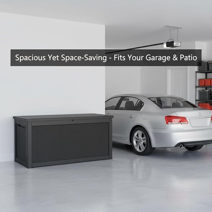 260 Gallon Resin Deck Box, Outdoor Storage Chest with Wood Grain Pattern, All-Weather Waterproof Patio Furniture for Cushions, Garden Tools, Pool Accessories - Easy Assembly, No Tools Needed