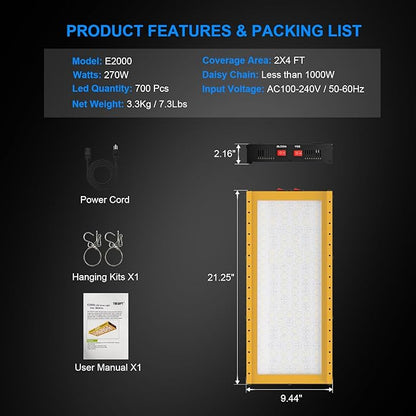 LED Grow Lights, Plant Light with Full Spectrum, Growing Lamps with Daisy Chain for Indoor Plants Seeding Vegs Flowers in 2x4 Grow Tent Greenhouse(270Watts)