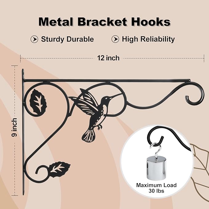 2 Packs Plant Hooks for Hanging, 12 Inch Indoor/Outdoor Metal Wall Black Hangers, Sturdy Plant Bracket for Planters, Wind Chimes, Lanterns, Bird Feeders, Garden, Home, Patio Decor