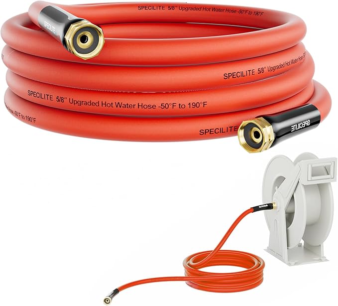 SPECILITE 5/8" Female to Female Hot/Cold Short Leader Hose 20 FT, -50℉-190℉, Flexible & Lightweight Rubber Hoses for Yard, Outdoor, Farm, Red