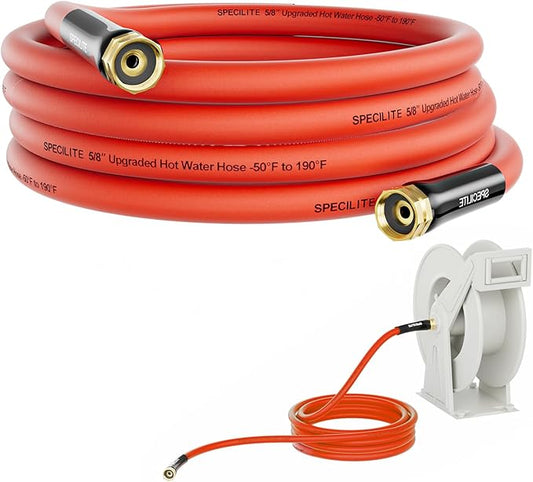 SPECILITE 5/8" Female to Female Hot/Cold Short Leader Hose 20 FT, -50℉-190℉, Flexible & Lightweight Rubber Hoses for Yard, Outdoor, Farm, Red