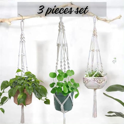 3 Pack Macrame Plant Hanger Indoor Hanging Planter for Plants Holder, Hanging Pot Holder Macrame Decorative Flower Pot Holder with 3 Hooks for Indoor Outdoor Boho Home Décor, Ivory (POTS NOT INCLUDED)