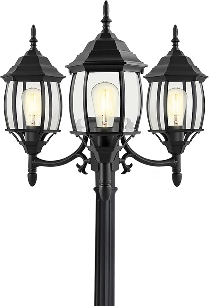 85 Inch 3-Head Lamp Posts Outdoor Lighting for Backyard Garden 3-Light Outdoor Post Lantern 85” Aluminium Alloy Outside Street Light with Clear Glass Shade,Driveway Light,E26(Bulbs Not Included)