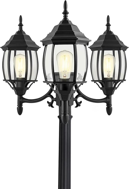 85 Inch 3-Head Lamp Posts Outdoor Lighting for Backyard Garden 3-Light Outdoor Post Lantern 85” Aluminium Alloy Outside Street Light with Clear Glass Shade,Driveway Light,E26(Bulbs Not Included)