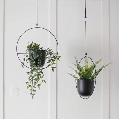 Hanging Planter for Indoor Outdoor Plants Metal Mid Century Minimalist Wall Ceiling Plant Hanger, Hanging Flower Pot Basket Holder for Home Office Décor(Black)