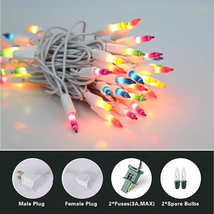 Vigdur 2 Packs 13ft 50 Multi-Color Christmas Lights on White Wire Cord, UL Approved Connectable Outdoor String Lights for Xmas Patio Home Party Garden Decor(Multicolor)