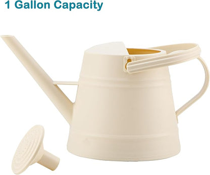 1 Gallon Watering Can Outdoor, Plastic Water Can for Plants with Comfort Grip Handle, Detachable Sprinkler Head