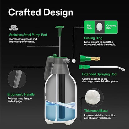 VIVOSUN 0.5Gal Handheld Garden Sprayer, 2L Pump Sprayer, 68 Oz Water Spray Bottle with Safety Valve, Adjustable Nozzle, Extended Spray Rod & Additional Seals, Ideal for Watering, Fertilizing, Cleaning