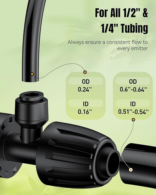 Pawfly 12 Pcs 1/2'' to 1/4'' Barbed Tee Quick Connectors, Drip Irrigation Tee Connectors with Anti-Drop Locked Nuts, Push-to-Fit Drip Irrigation Fittings Parts for Garden Lawn, 3-Way Reducing Tees