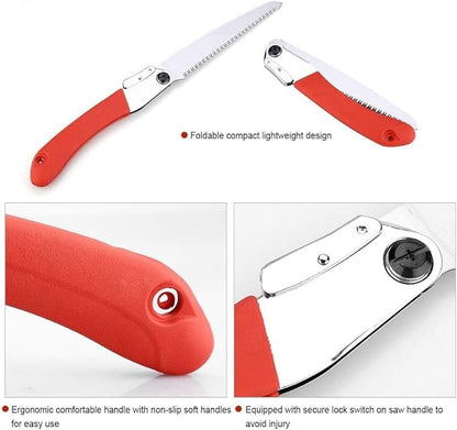 Folding Saw, 8" Branch Handsaws for Wood Cutting, Camping & Tree Pruning, Premium SK-5 Steel with Multi-Level Hardened Teeth, Outdoor Portable foldable survival/camp/bushcraft saw