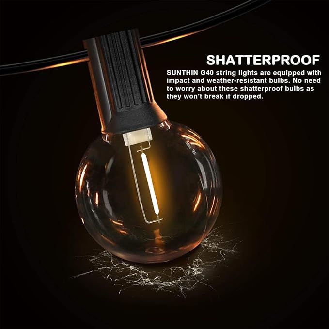 SUNTHIN Globe Outdoor String Lights, 27FT Patio Lights with 14 G40 Shatterproof LED Bulbs(1 Spare), Waterproof Hanging Lights String for Outside Backyard, Porch, Deck, Party, Garden