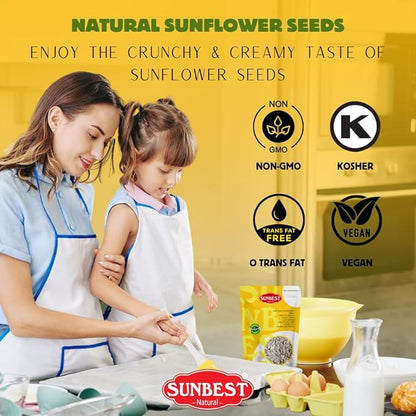 Sunbest Natural Raw Sunflower Seeds, 3 lbs – Unsalted & No Shell – Sunflower Seed Kernels to Eat – For Snacking, Baking & Topping – Road Trip, After School Snack for Kids & Adults – Kosher (48 oz)
