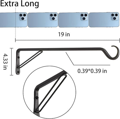 2 Pack Extra Long 19 Inch Heavy-Duty Rust-Resistant Solid Steel Plant Hangers and Bird Feeder Hangers for Indoor and Outdoor Decor, Wall Hooks