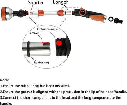 17.5" Gardening Watering Wand | 8 Spray Patterns & Thumb-Controlled Switch | 180° Rotating Long Nozzle| for Plants, Hanging Baskets and Shrubs, Pet Bathing, Wall Washing (orange)