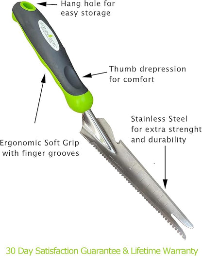 Garden Guru Hand Weeder Trowel with Ergonomic Handle – Stainless Steel Weeding & Digging Knife – Rust Resistant - Perfect for Weeding, Transplanting, Digging, Pruning, Cutting