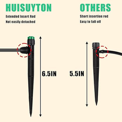 50pcs Drip Irrigation Emitters Sprayer for 1/4" Drip Irrigation Tubing Adjustable 360 Degree Water Flow Drippers on 6.5" Sturdy Stake with Lock Barbed Irrigation Drippers for Watering System