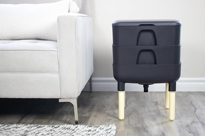 FCMP Outdoor - The Essential Living Composter, 2-Tray Worm Vermicomposter Bin (HF-LC4000v2-BLK) Black