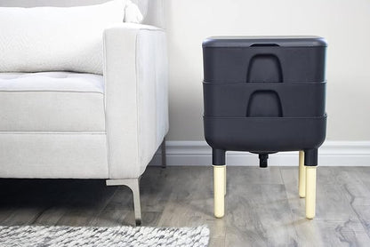 FCMP Outdoor - The Essential Living Composter, 2-Tray Worm Vermicomposter Bin (HF-LC4000v2-BLK) Black