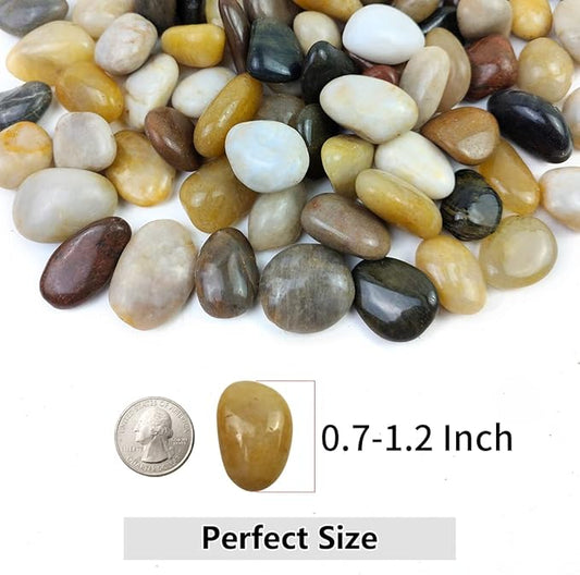 Pebbles for Indoor Plants, Natural Polished River Rocks, Small Decorative Mixed Color Stones for Planters Vase Fish Tank Aquariums Landscaping Garden, 5lbs