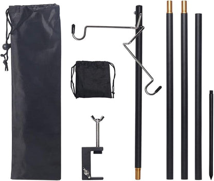 HIKEMAN Folding Lantern Stand Pole Portable Lamp Stand Hook Collapasible Light Stand Holder for Camping Fishing Picnic BBQ Outdoor Activities (Black)