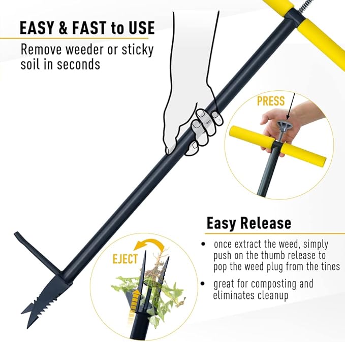 Colwelt Stand Up Weeder and Weed Puller, Stand Up Weed Puller Tool with Foot Pedal, Step and Twist Manual Weeder 40 Inch(Combo Pack - Stand Up Weeder & Hand Weeder& Garden Gloves)