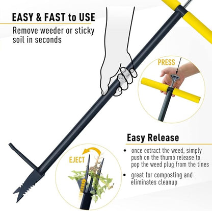 Colwelt Stand Up Weeder and Weed Puller, Stand Up Weed Puller Tool with Foot Pedal, Step and Twist Manual Weeder 40 Inch(Combo Pack - Stand Up Weeder & Hand Weeder& Garden Gloves)