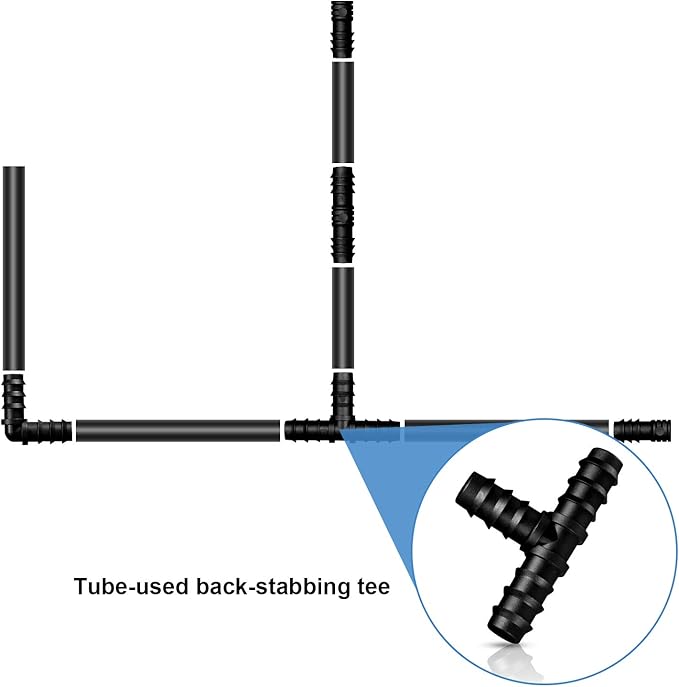 Maitys 8 Pieces 1/2 Inch Drip Irrigation Fittings Parts Soaker Hose Repair Kit Inline Barb Drip Irrigation Hose Connectors Plastic Tubing End Stop for Garden Lawn Sprinkler Systems(Tee)