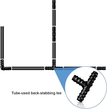 Maitys 8 Pieces 1/2 Inch Drip Irrigation Fittings Parts Soaker Hose Repair Kit Inline Barb Drip Irrigation Hose Connectors Plastic Tubing End Stop for Garden Lawn Sprinkler Systems(Tee)