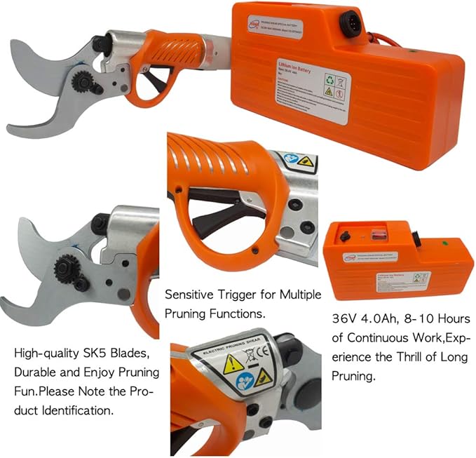 VIDAR Wired Electric Pruning Shears - 36V 4Ah Rechargeable Lithium Battery Powered Tree Branch Pruner 1.77Inch with Free Blades Maintenance Kit