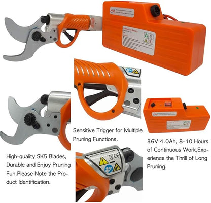 VIDAR Wired Electric Pruning Shears - 36V 4Ah Rechargeable Lithium Battery Powered Tree Branch Pruner 1.77Inch with Free Blades Maintenance Kit