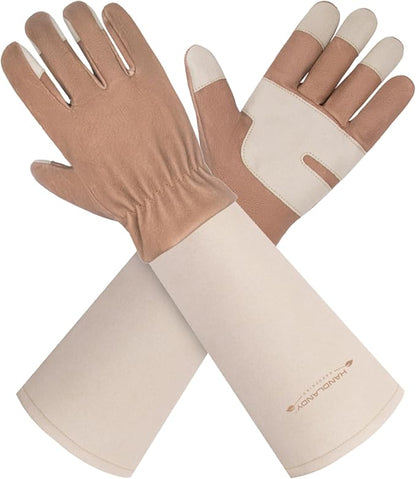 HLDD HANDLANDY Long Gardening Gloves, Leather Thorn Proof Rose Pruning Glove for Men & Women, Great Gift for Gardener