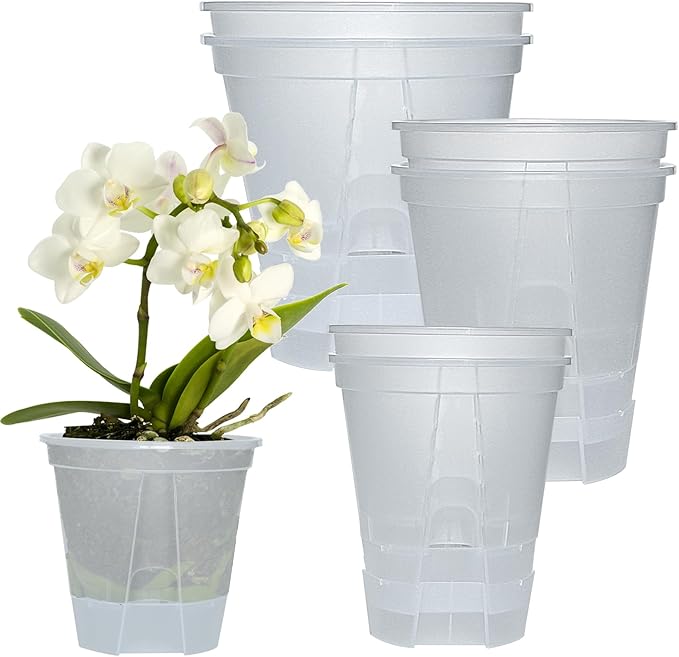 Cdd's Path 6-Pack Self Watering Pots Set with Holes for Indoor/Outdoor Plants,2 Each of 5, 6 and 7 Inch Planter Pot with Watering Hole/Reservoir and Air Pipes,Clear