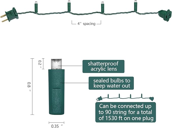 50 Count 5MM Wide Angle Led Christmas Lights Set,Outdoor Led String Lights for Garden Patio Christmas Trees Decoration,17 Feet Green Wire,Multi Color