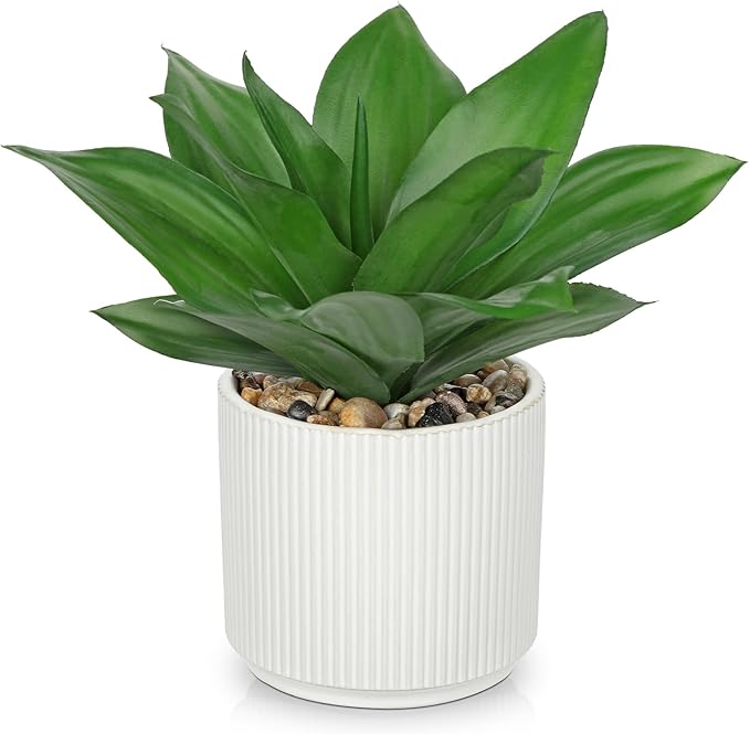 Hollyone Artificial Agave Plants Fake Succulent Agave Plant Potted in White Pot Succulents Aloe Plant for Desk Modern Office Living Room Table Shelf Home Indoor Outdoor Decor