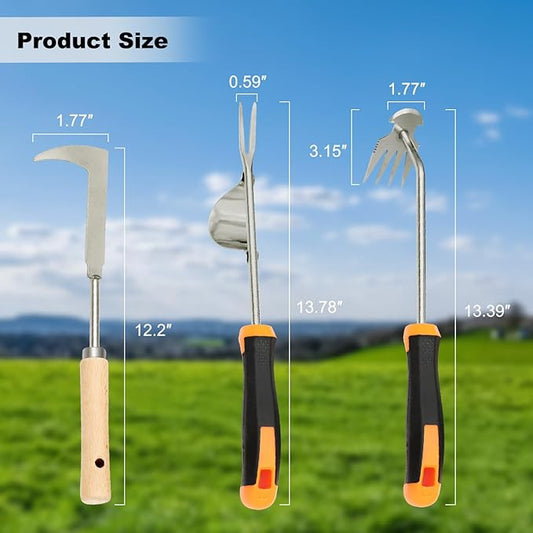Weed Puller Tool Hand Weeder for Lawn Garden Cracks Stainless Steel Weed Remover with Ergonomic Beechwood Handle Manual Weeder