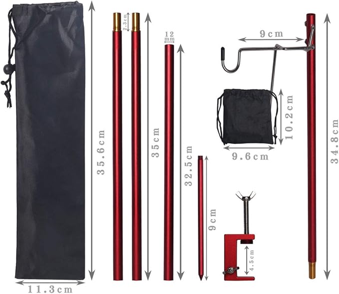 HIKEMAN Folding Lantern Stand Pole Portable Lamp Stand Hook Collapasible Light Stand Holder for Camping Fishing Picnic BBQ Outdoor Activities (Red)