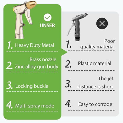 Garden hose nozzle spray,all metal heavy-duty hand-held high-pressure water nozzle,with a variety of adjustable spray modes,suitable for watering plants, yards, car washes,pets and windows