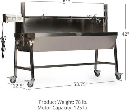 TITAN GREAT OUTDOORS Ash & Ember 25W Stainless Steel BBQ Rotisserie Grill with High Efficiency Windscreen, 4 RPM Rotation Speed, Rated 125 LB for Large Game, Portable Electric Outdoor Roaster