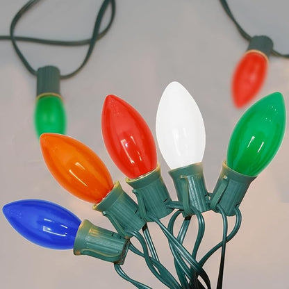 25Ft LED Christmas Outdoor String Lights, C9 String Lights with 27 0.6W Spray Painted Multicolor Bulbs, Vintage Christmas Lights for Holiday Party Backyard Wedding Garden Patio Porch Decor