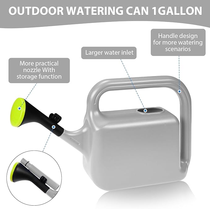 Outdoor Watering Can for Plants Indoor Watering Can for Houseplants 3/4 Gallon 3L (Grey)