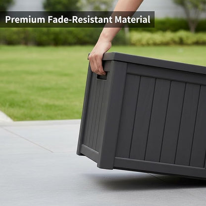 150 Gallon Resin Deck Box with Lockable Lid - Outdoor Waterproof Storage for Patio Furniture, Garden Tools, Cushions & Pool Accessories, Wood Grain Design, Easy Assembly