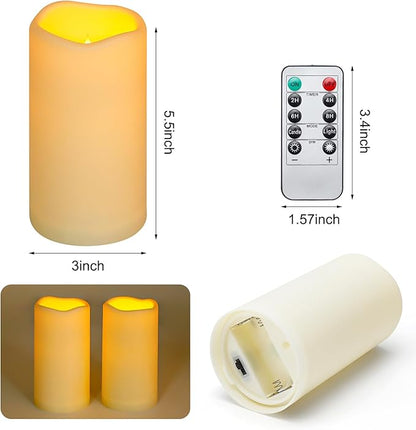 Enido Flameless Candles LED Candles Outdoor Waterproof Candles(D: 3" x H: 6") Battery Operated Plastic Pack of 2 Pillar