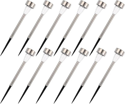 12Pcs Stainless Steel Solar Lawn Stake Lights Warm White Outdoor Pathway Garden Solar Powered Decorative Lighting for Yard Patio